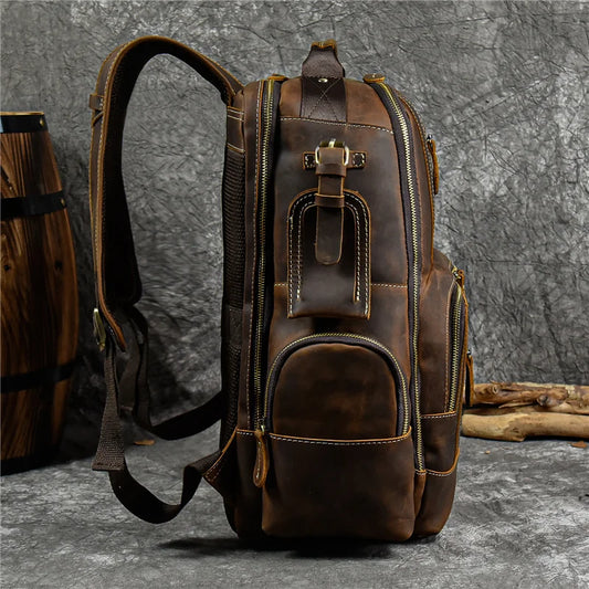 Vintage Cowhide Leather Travel Backpack