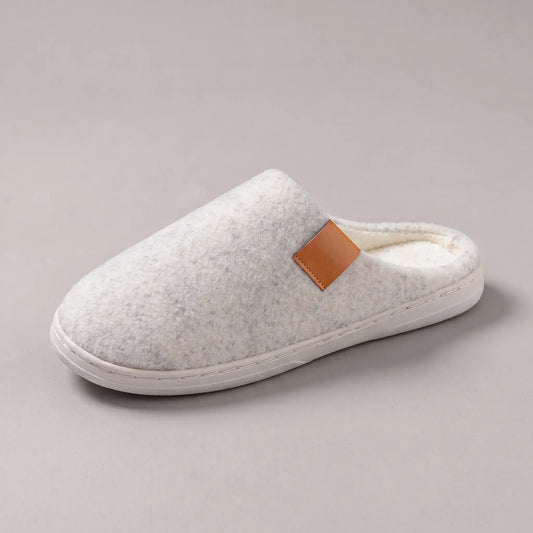 HEATHER FELT SLIPPERS in white, men's backless heathered felt house slipper with a plush lining