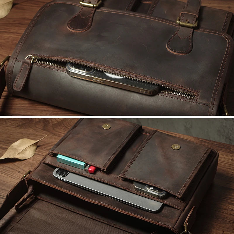 Luxury Cowhide Leather Crossbody Briefcase