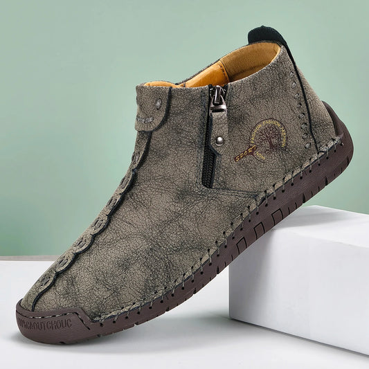 Stitch Leather Ankle Boots