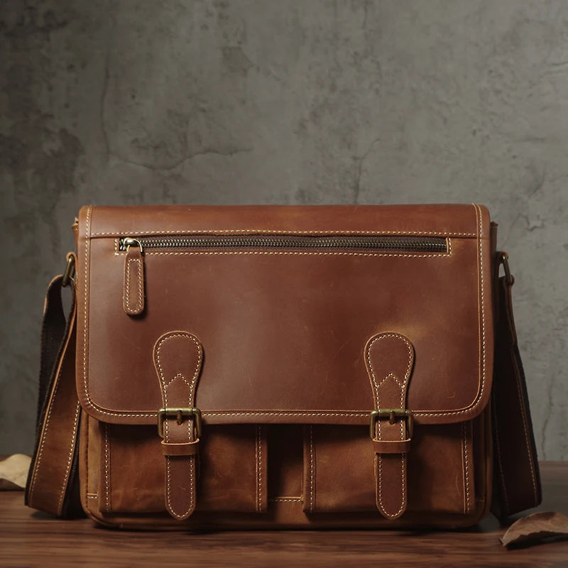 Luxury Cowhide Leather Crossbody Briefcase