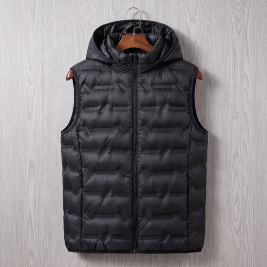 SILVER LINED PUFFER in black, men's hooded quilted padded vest