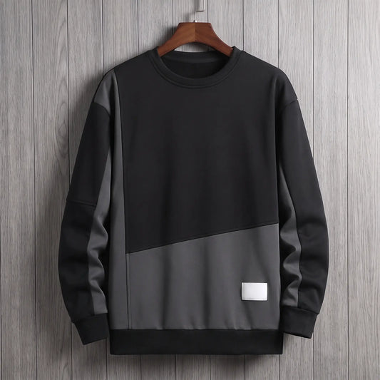 SPLIT PANEL SWEATSHIRT in black and gray, men's two-tone crew-neck sweatshirt with a diagonal split panel