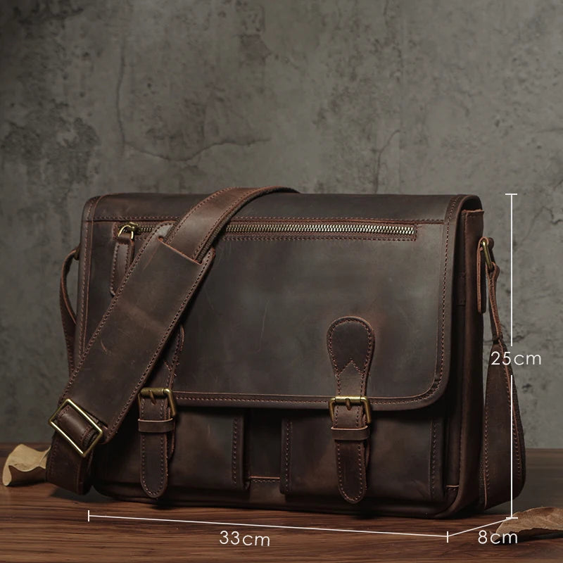 Luxury Cowhide Leather Crossbody Briefcase