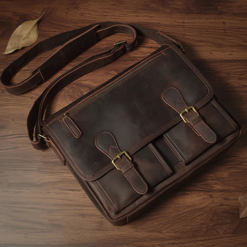 Luxury Cowhide Leather Crossbody Briefcase