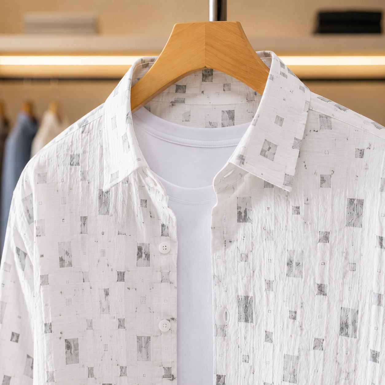 TEXTURED COTTON PRINT SHIRT