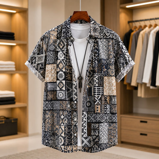 TOTEM PATTERN BEACH SHIRT