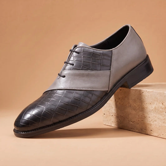 Two-tone croc oxfords in grey