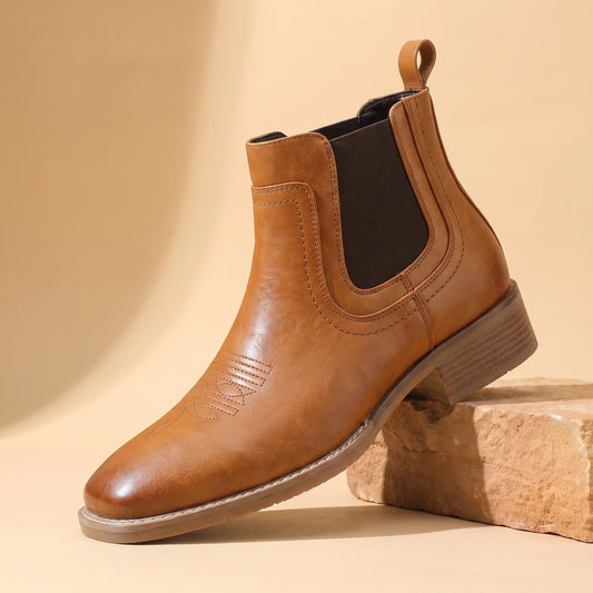 Tan leather Chelsea slip-on boots for men