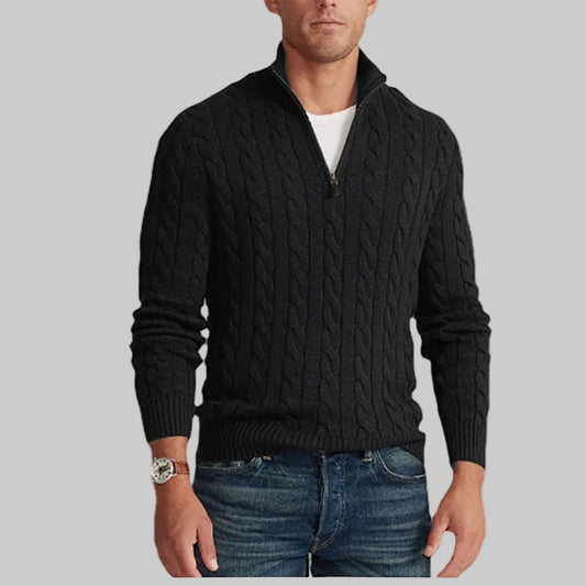 CABLE KNIT ZIP SWEATER