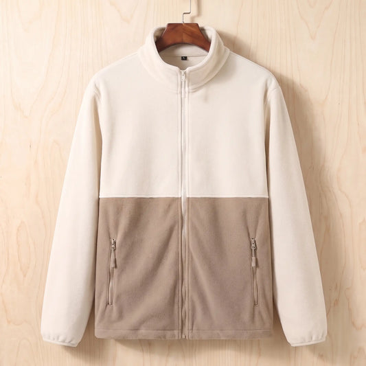 Panelled fleece jacket beige