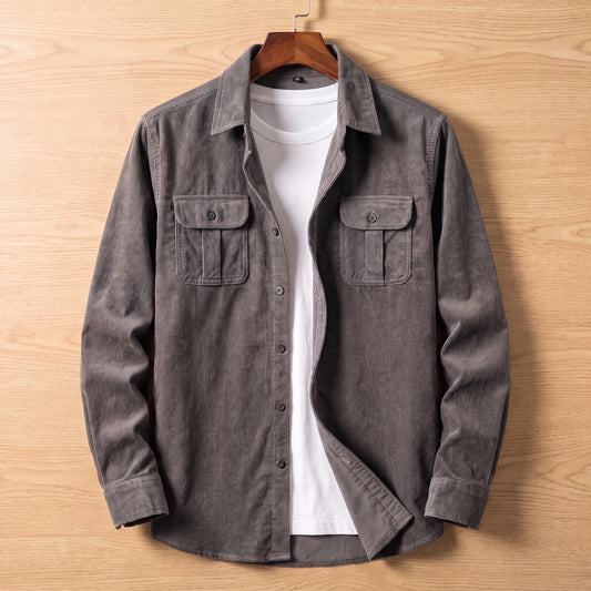 Pocketed Corduroy Shirt grey corduroy button-up shirt