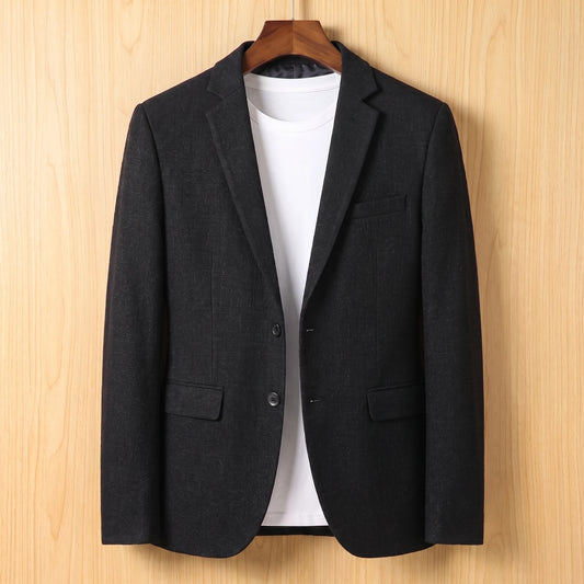 Black tailored slim blazer on wooden hanger