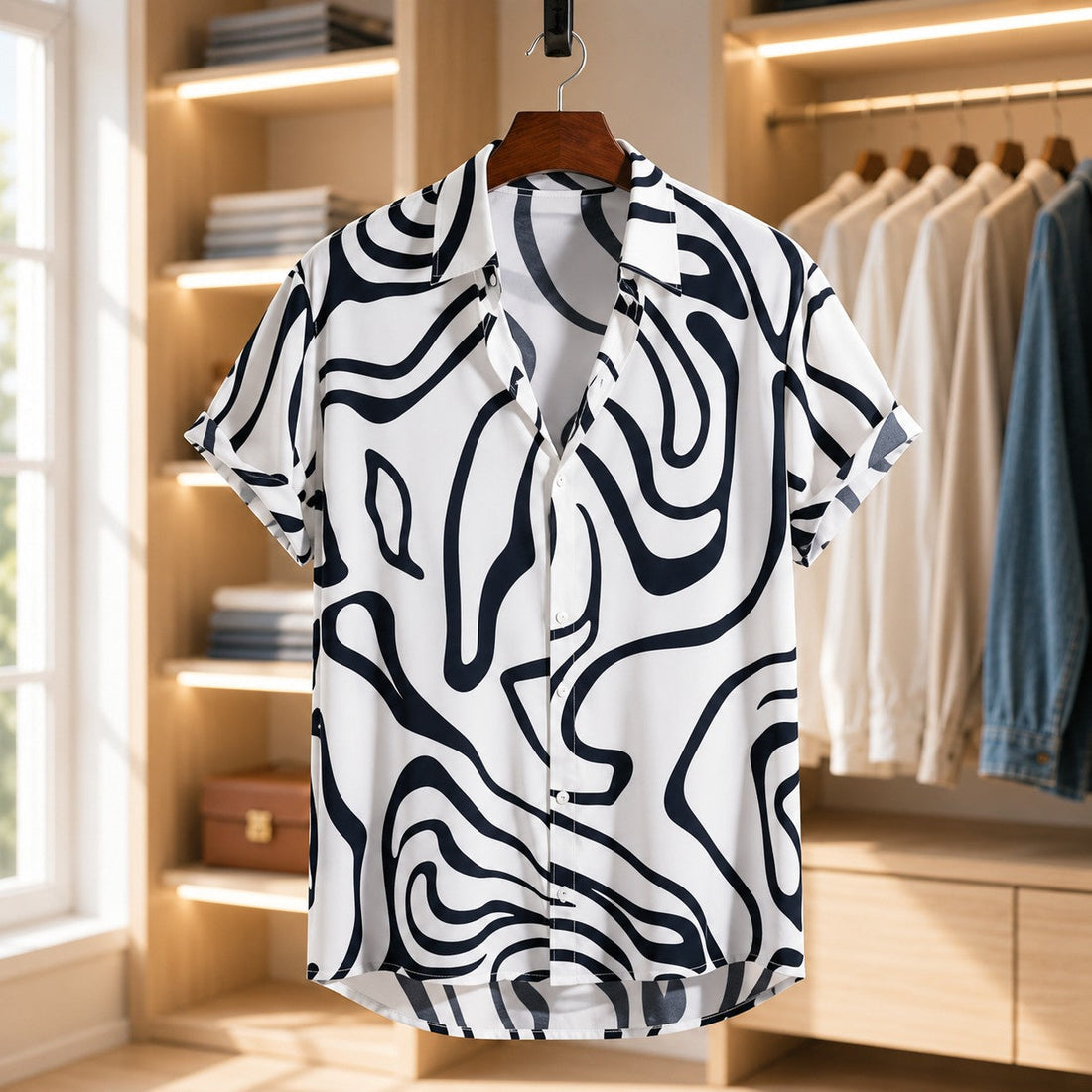 Man wearing a men's print shirt styled simply for summer
