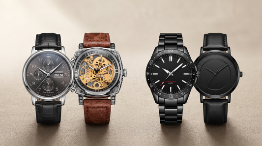 Automatic and quartz men's watches grouped to compare the two movements