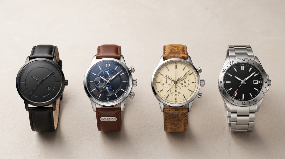 Four men's watches for different occasions: office, wedding, weekend and travel