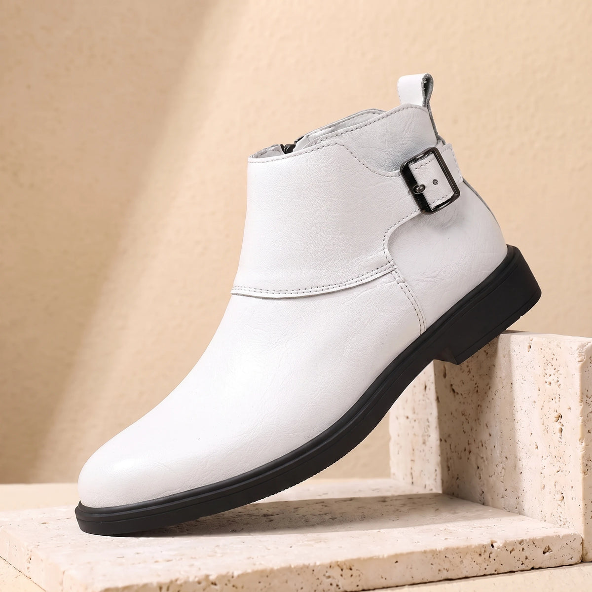 White leather winter Chelsea boots for men