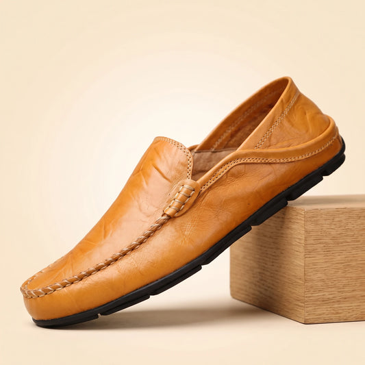 Tan leather slip-on moccasin loafer