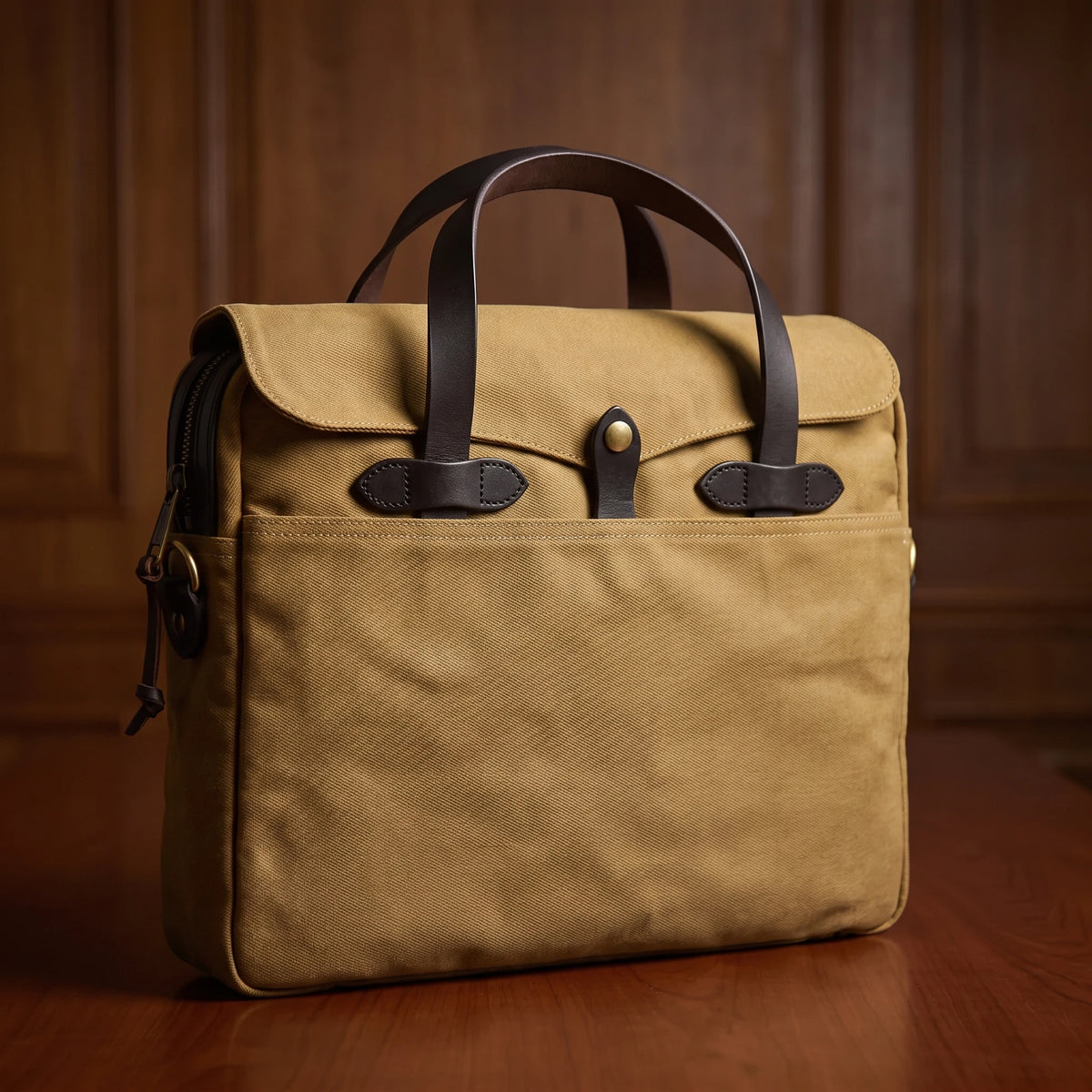 Khaki waxed canvas laptop briefcase messenger bag