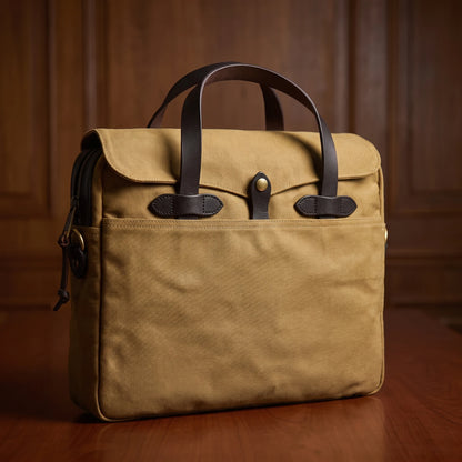 Khaki waxed canvas laptop briefcase messenger bag