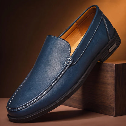 Smooth Leather Toe Loafers in blue, men's slip-on moccasin loafer