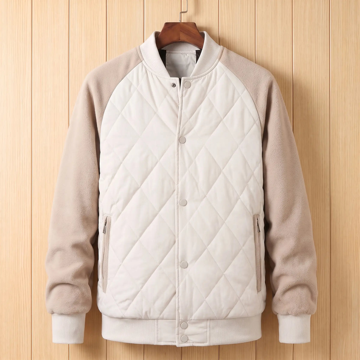 Quilted varsity jacket in beige