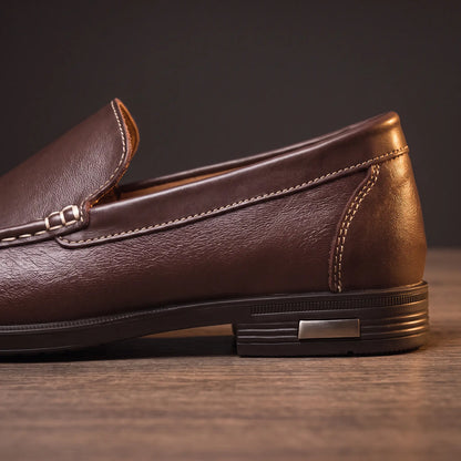 Smooth Leather Toe Loafers brown side profile detail, heel and sole