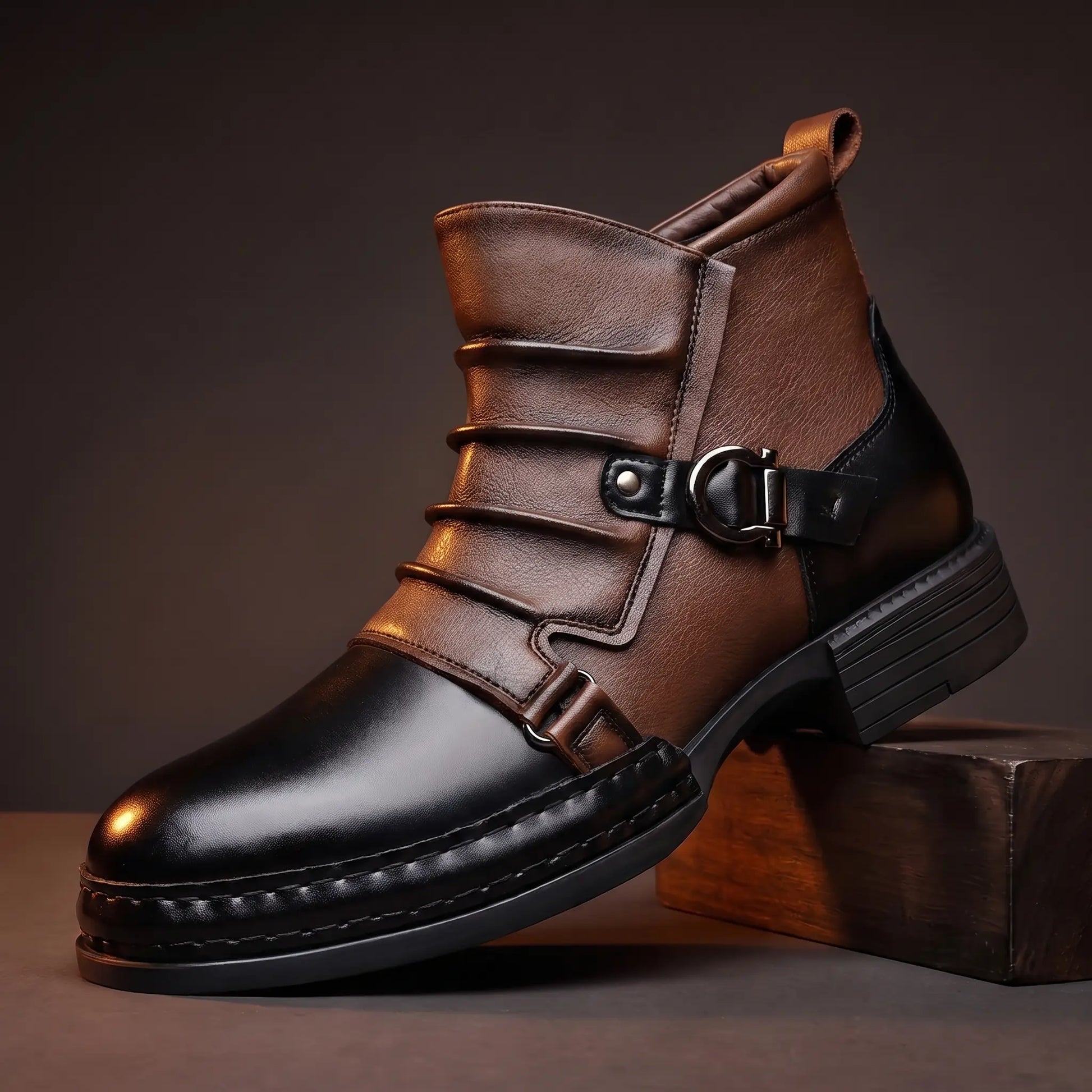 Two tone leather boots in black
