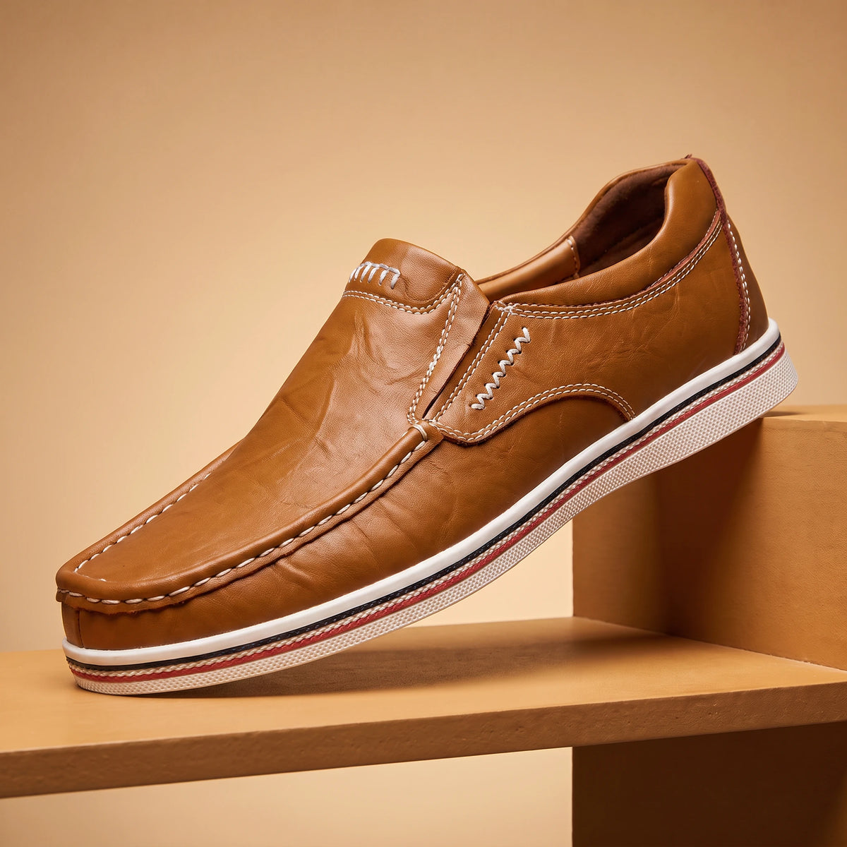 Stitched Moccasin Loafers - Brown