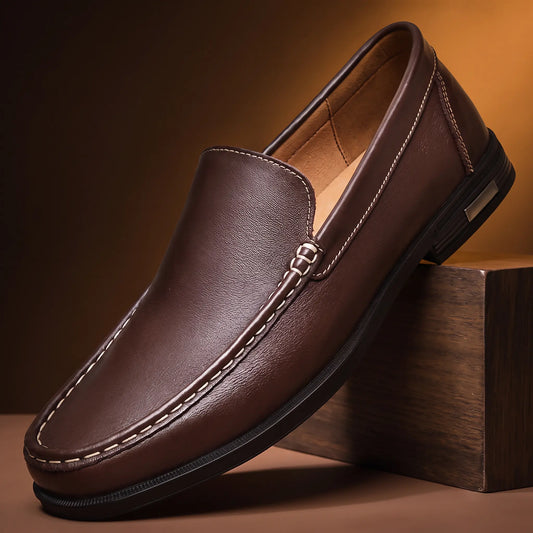 Smooth Leather Toe Loafers in brown, men's slip-on moccasin loafer