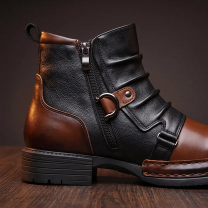 Two tone leather boots ankle shaft detail