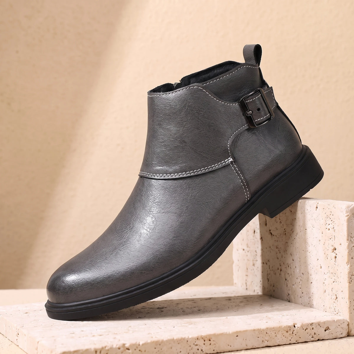 Grey leather winter Chelsea boots for men