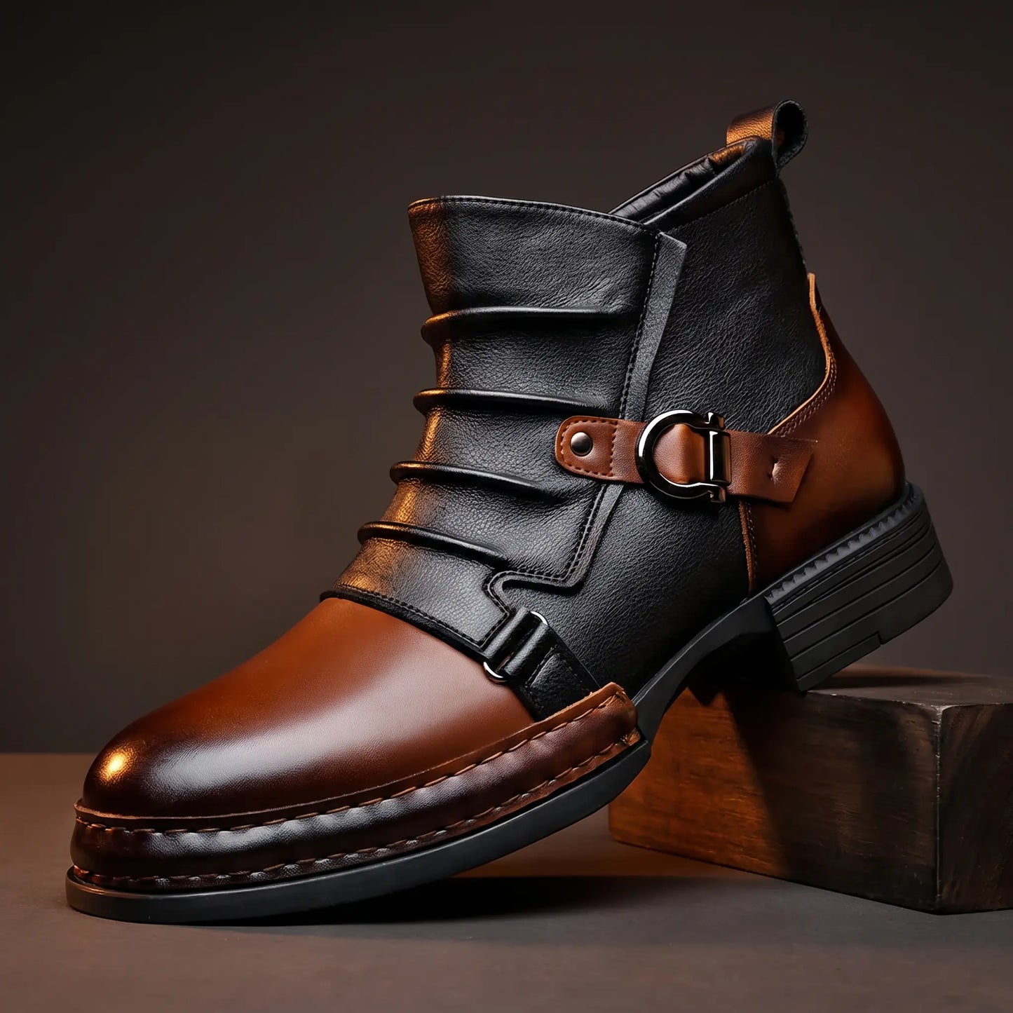 Two tone leather boots in brown