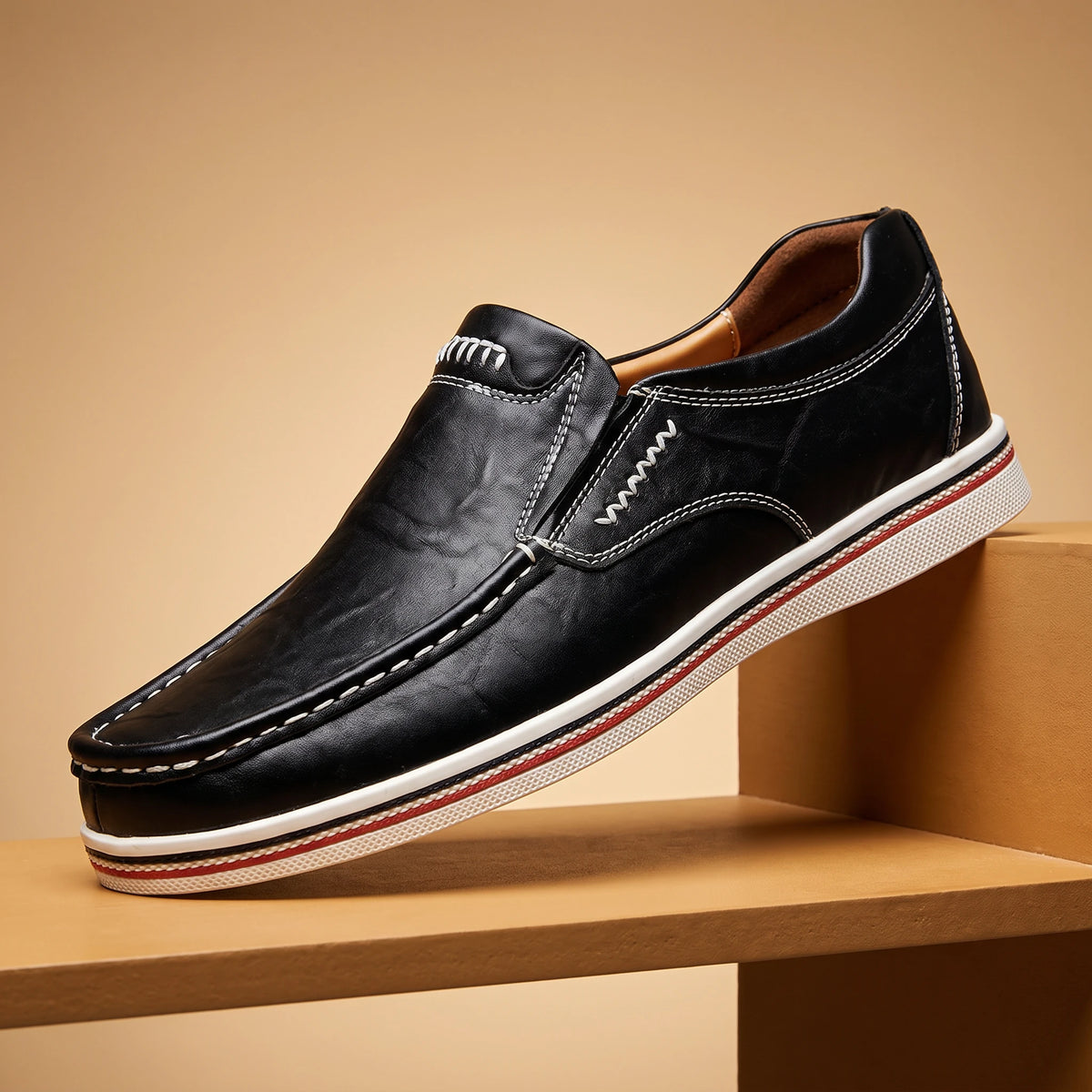 Stitched Moccasin Loafers - Black