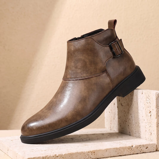 Brown leather winter Chelsea boots for men