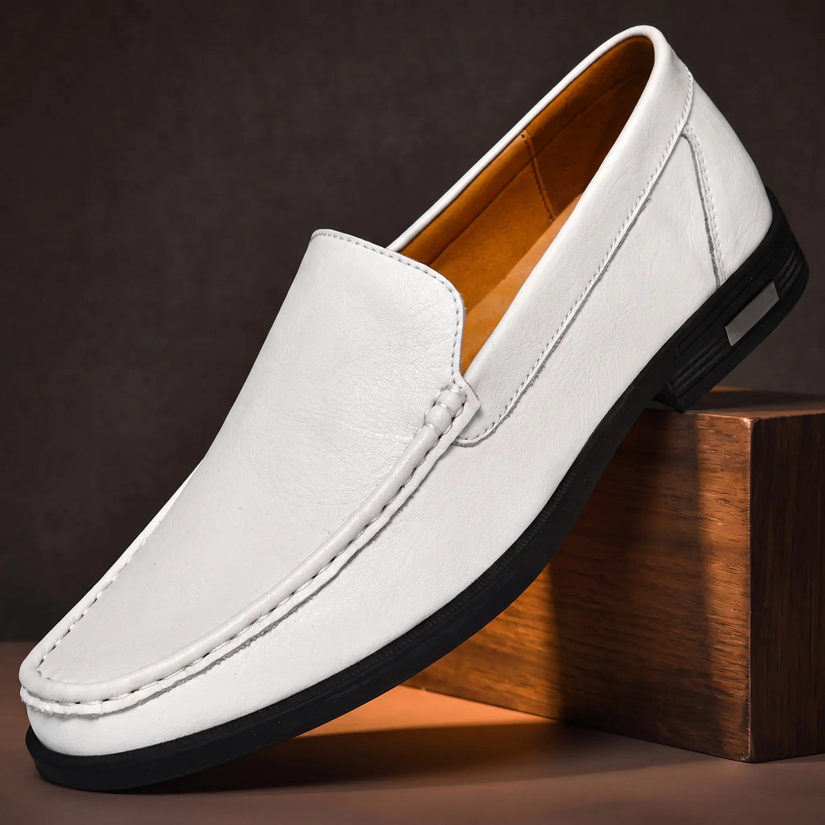Smooth Leather Toe Loafers in white, men's slip-on moccasin loafer