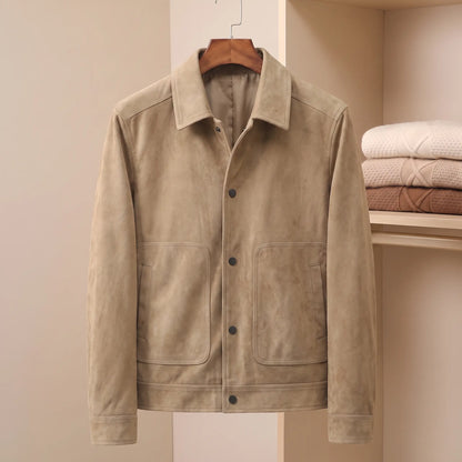 Slim Collared Jacket in khaki, men's soft brushed jacket