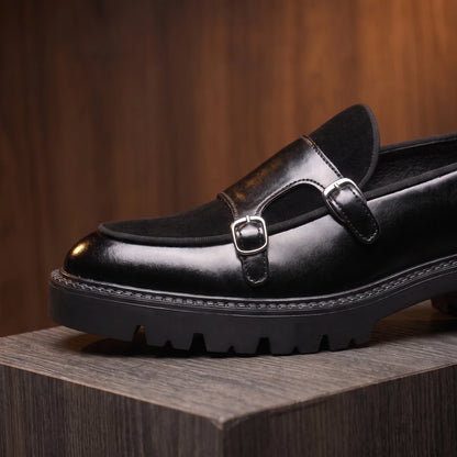 Thick sole loafer toe and buckle strap detail
