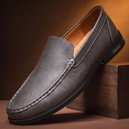 Smooth Leather Toe Loafers in gray, men's slip-on moccasin loafer