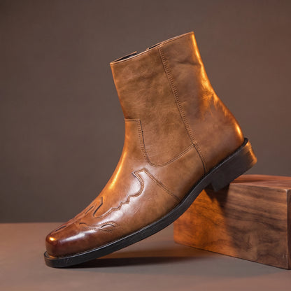 Tan genuine-leather pointed Chelsea boots for men