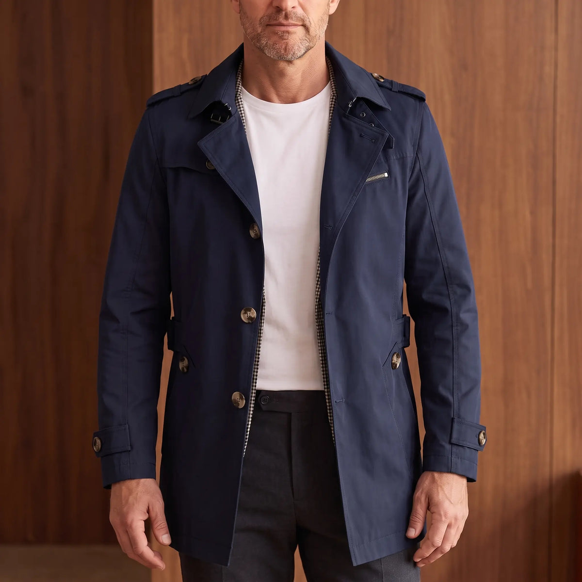 Longline cotton jacket in navy blue