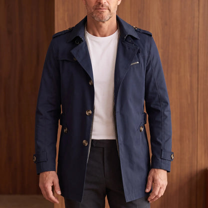 Longline cotton jacket in navy blue