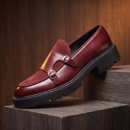 Thick sole leather loafer in red