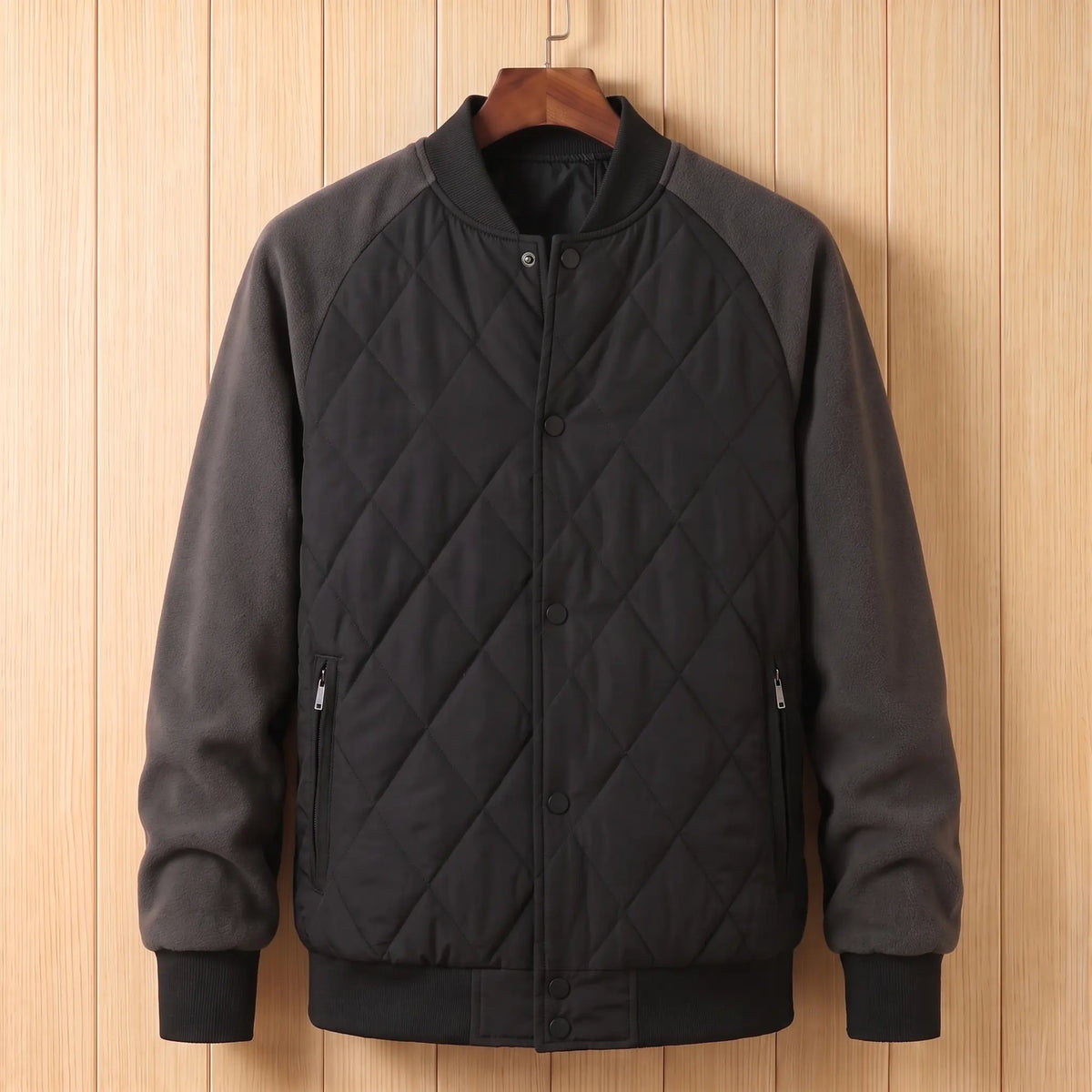 Quilted varsity jacket in black