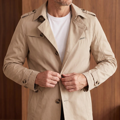 Jacket worn and being fastened