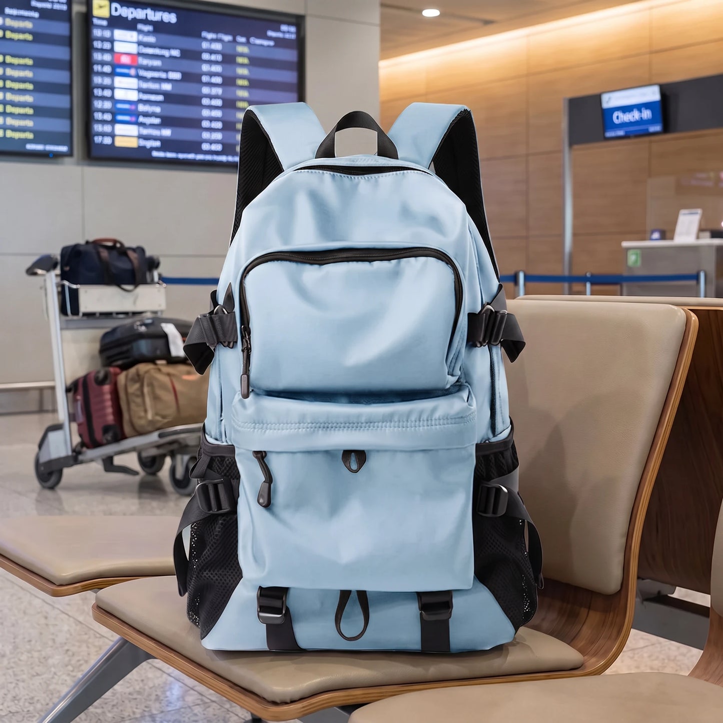 Padded laptop travel backpack in blue