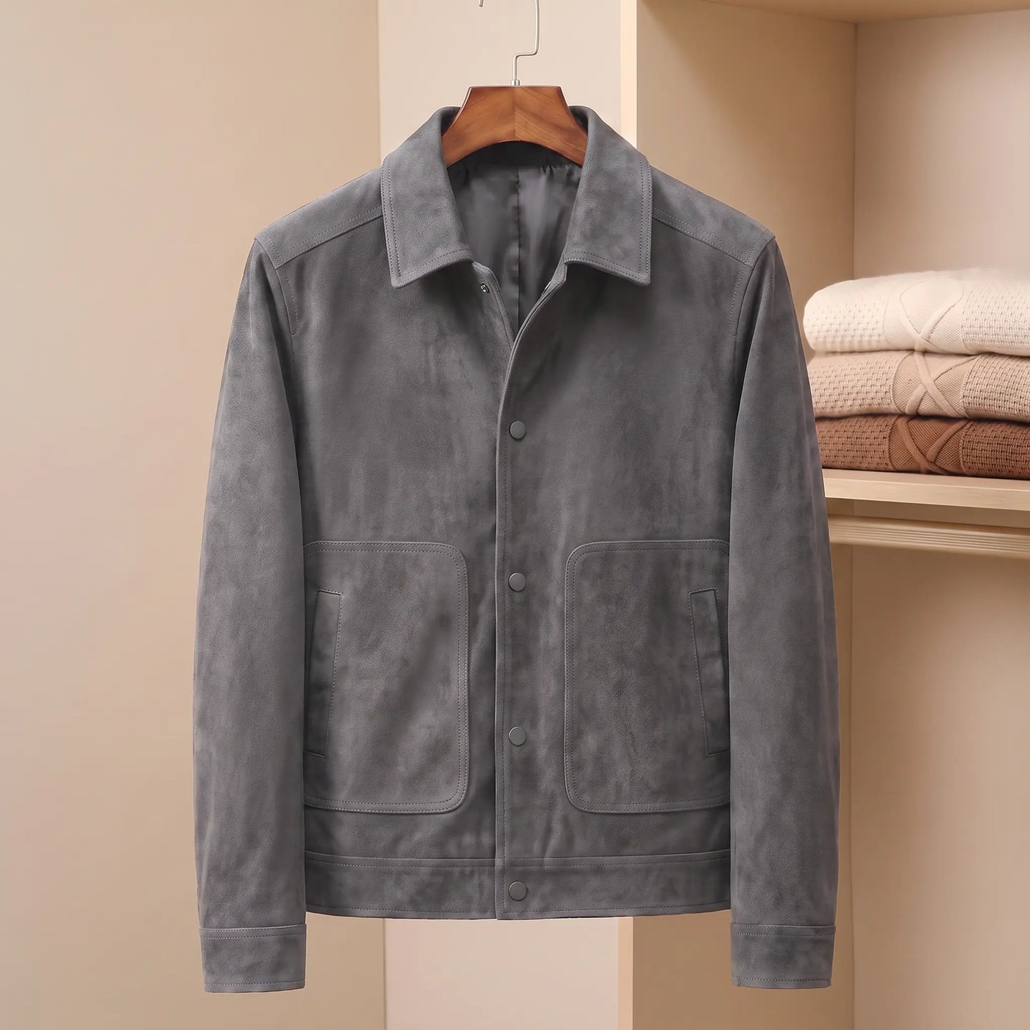 Slim Collared Jacket in gray, men's soft brushed jacket