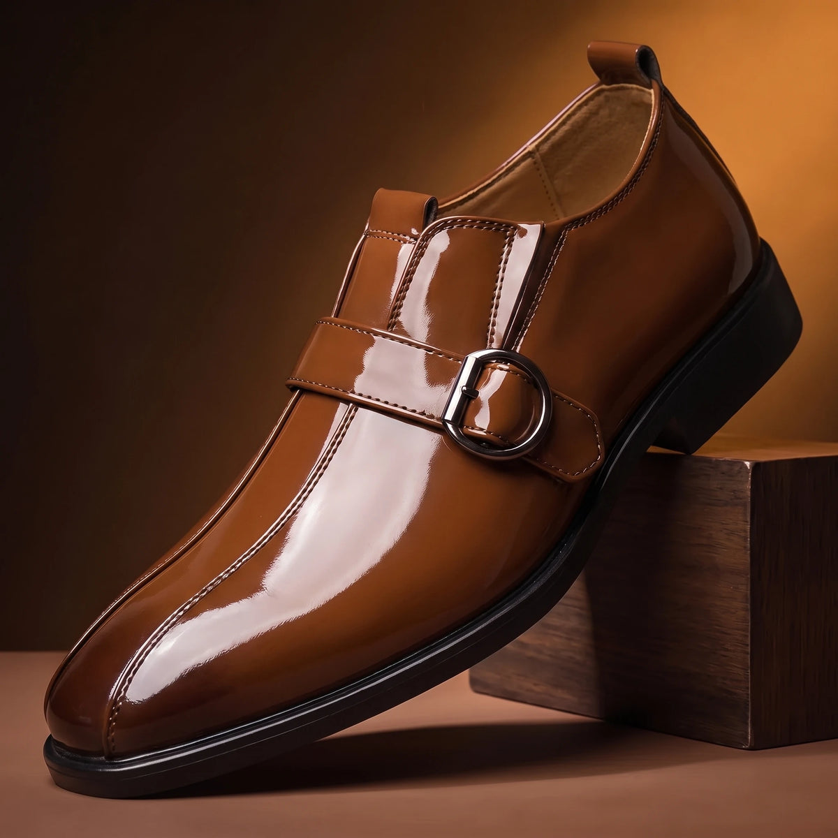Glossy Formal Loafers - Brown