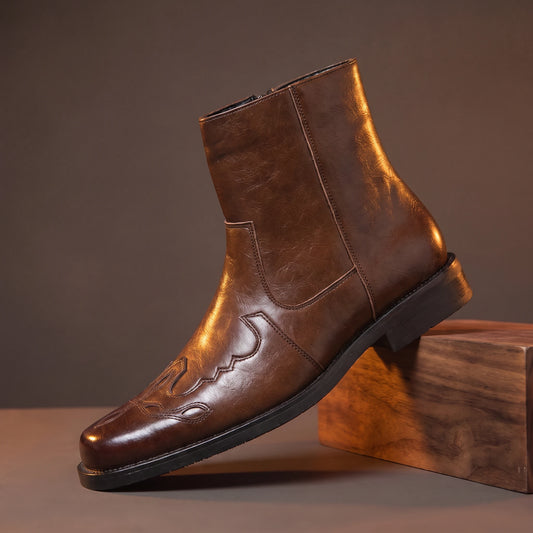 Brown genuine-leather pointed Chelsea boots for men