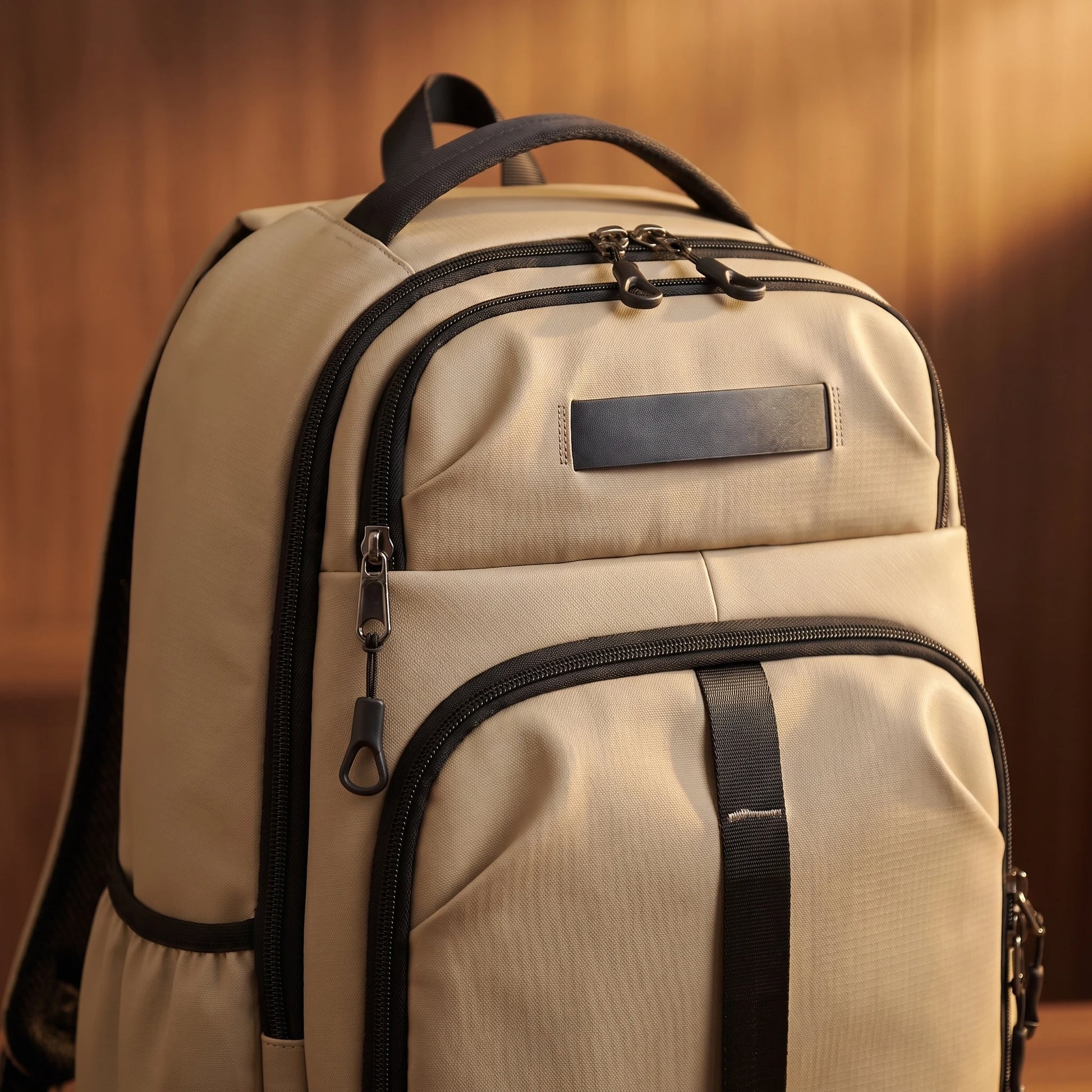 Large capacity laptop backpack front zip pocket detail